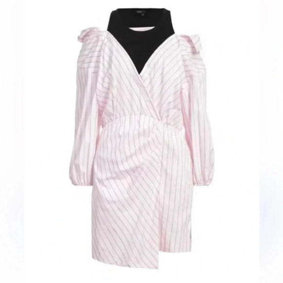 Maje Asymmetrical Off-Shoulder Bishop Sleeve Dress size 36 - Picture 4 of 9